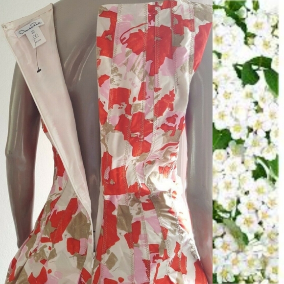 *$5,000 OSCAR DE LA RENTA STUNNING WHT RED PINK FLORAL SILK RUNWAY DRESS US 10 - Picture 11 of 13